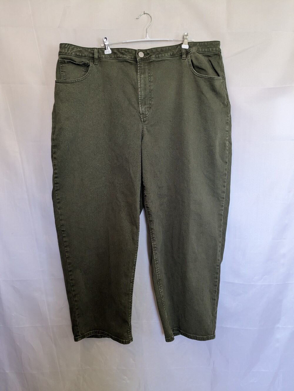 Reitmans Green Barrel Leg Jeans 22W Tall Stretch Denim Cropped Ankle Curved